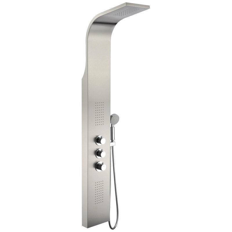 Arc 64 in. 2-Jetted Shower Panel with Heavy Rain Shower and Spray Wand in Brushed Stainless Steel