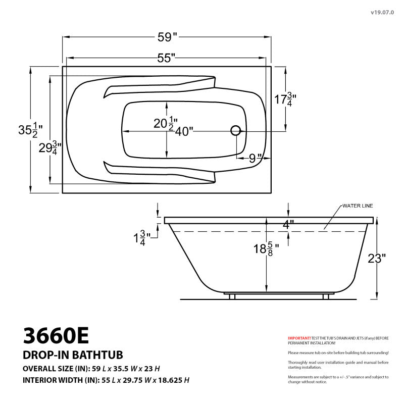 Atlantis Whirlpools Eros 36 x 60 Rectangular Soaking Bathtub