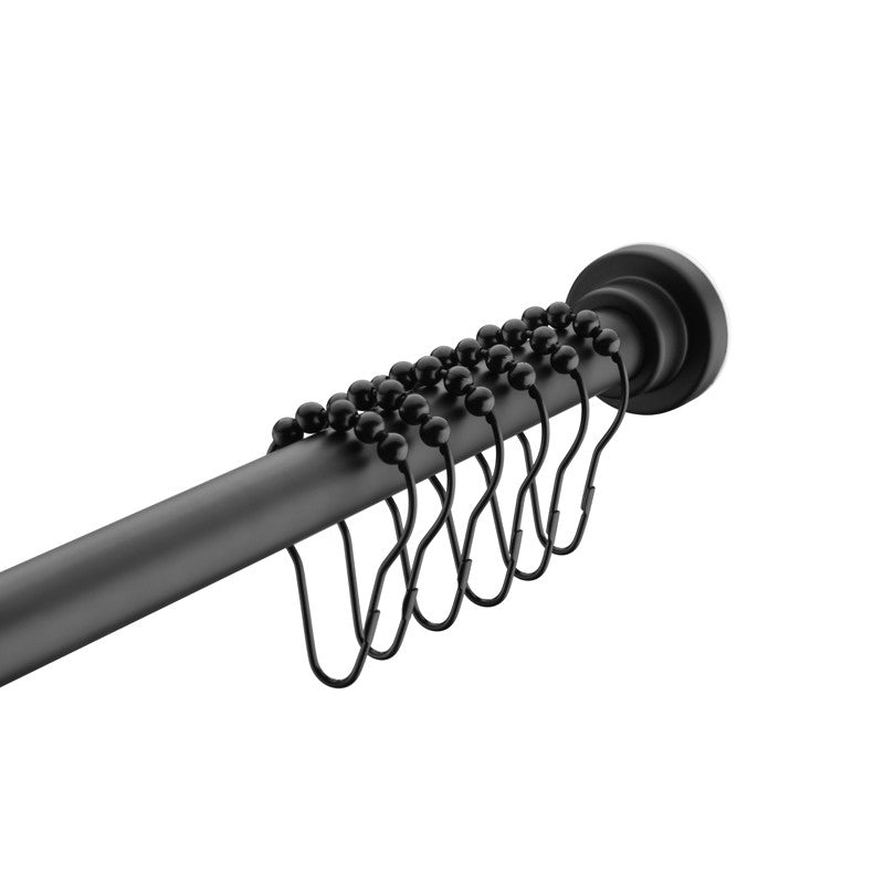 ANZZI 35-55 Inches Shower Curtain Rod with Shower Hooks in Matt Black | Adjustable Tension Shower Doorway Curtain Rod | Rust Resistant No Drilling Anti-Slip Bar for Bathroom | AC-AZSR55MB
