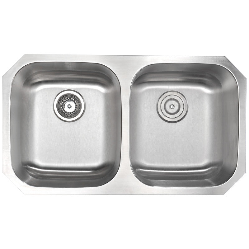 MOORE Undermount 32 in. Double Bowl Kitchen Sink with Opus Faucet in Polished Chrome