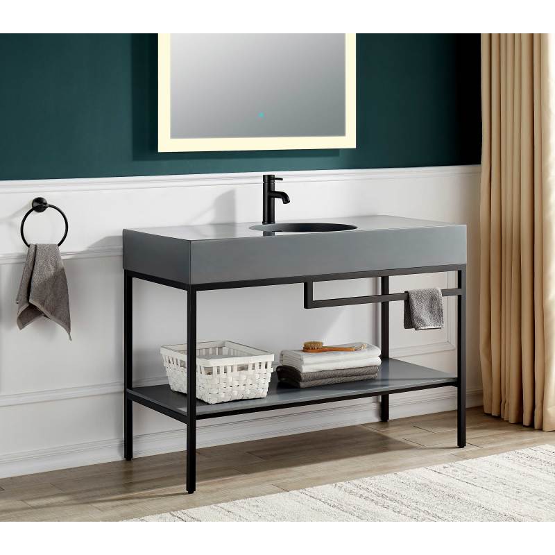 Siena 48 in. Console Sink in Matte Black with Matte Grey Counter Top