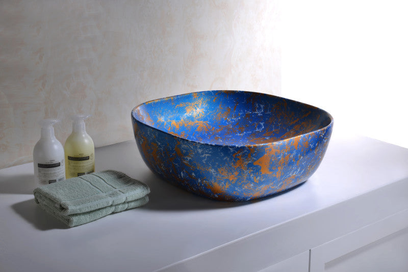 Marbled Series Ceramic Vessel Sink in Marbled Tulip Finish