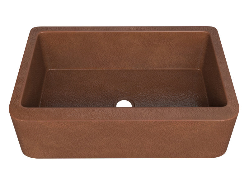 Miletus Farmhouse Handmade Copper 33 in. 0-Hole Single Bowl Kitchen Sink in Hammered Antique Copper