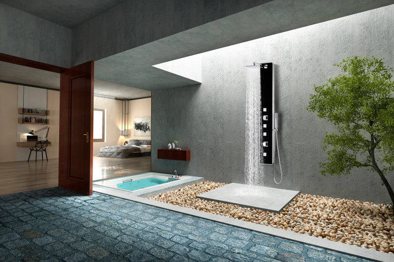 Llano Series 60 in. Full Body Shower Panel System with Heavy Rain Shower and Spray Wand in Black