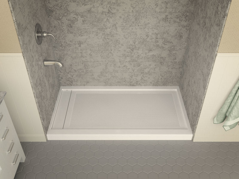 Meadow Base Series 60 in. L x 32 in. W Alcove Shower Shower Pan Base with Reversible Drain in Glossy White Acrylic