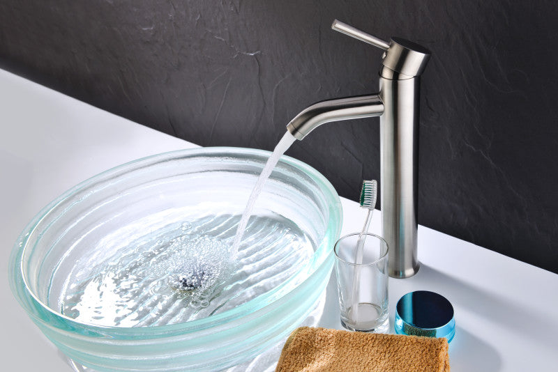 Fann Single Hole Single-Handle Vessel Bathroom Faucet in Brushed Nickel