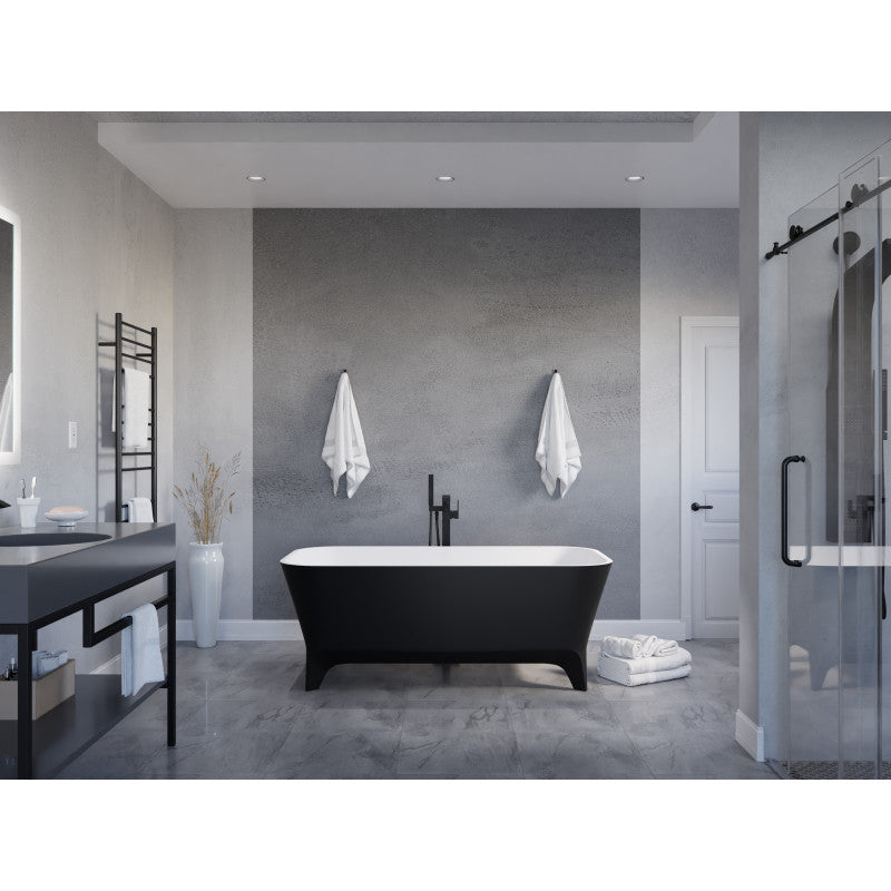 FT-AZ115 - Nightshade Series 63 in. x 32 in. Soaking Freestanding Bathtub with Center Drain in Matte Black Exterior and Feet