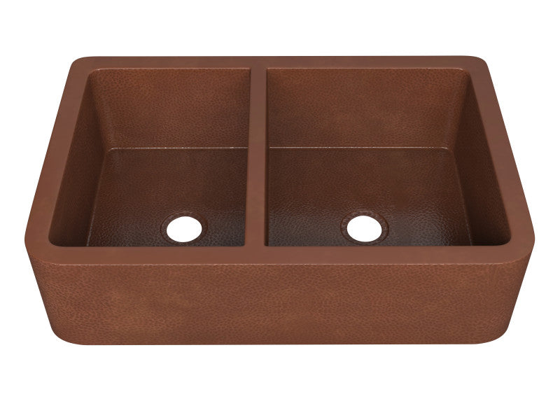 Silesian Farmhouse Handmade Copper 33 in. 50/50 Double Bowl Kitchen Sink with Grape Vine Design in Hammered Antique Copper