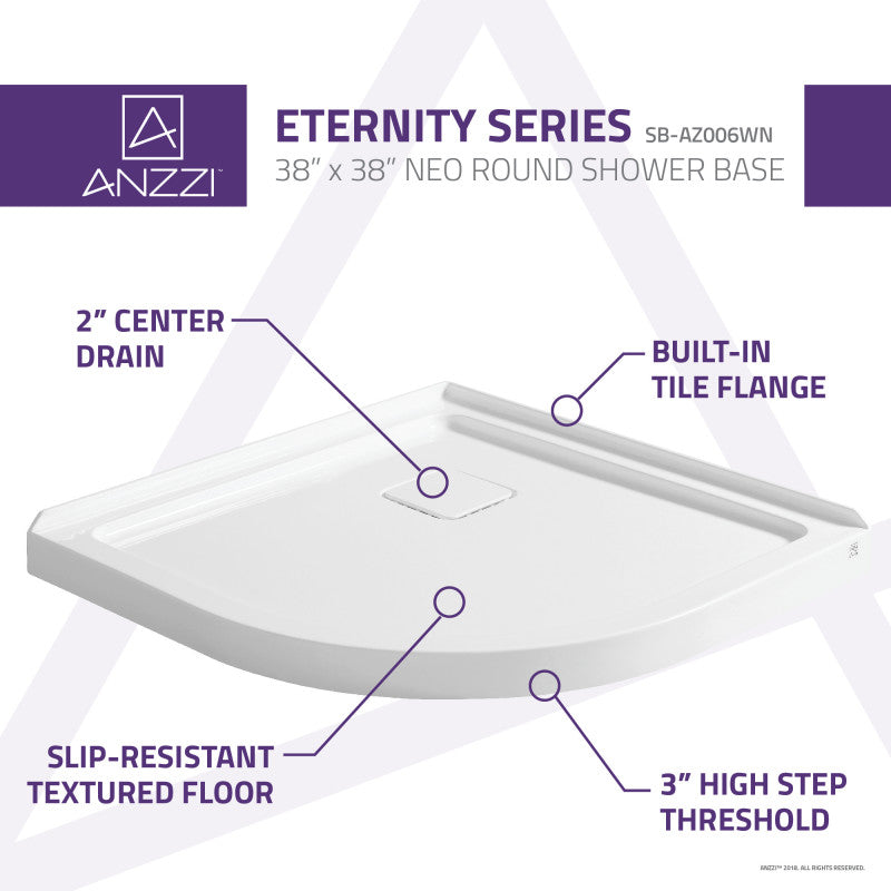 Eternity Series 38 in. x 38 in. Shower Base in White