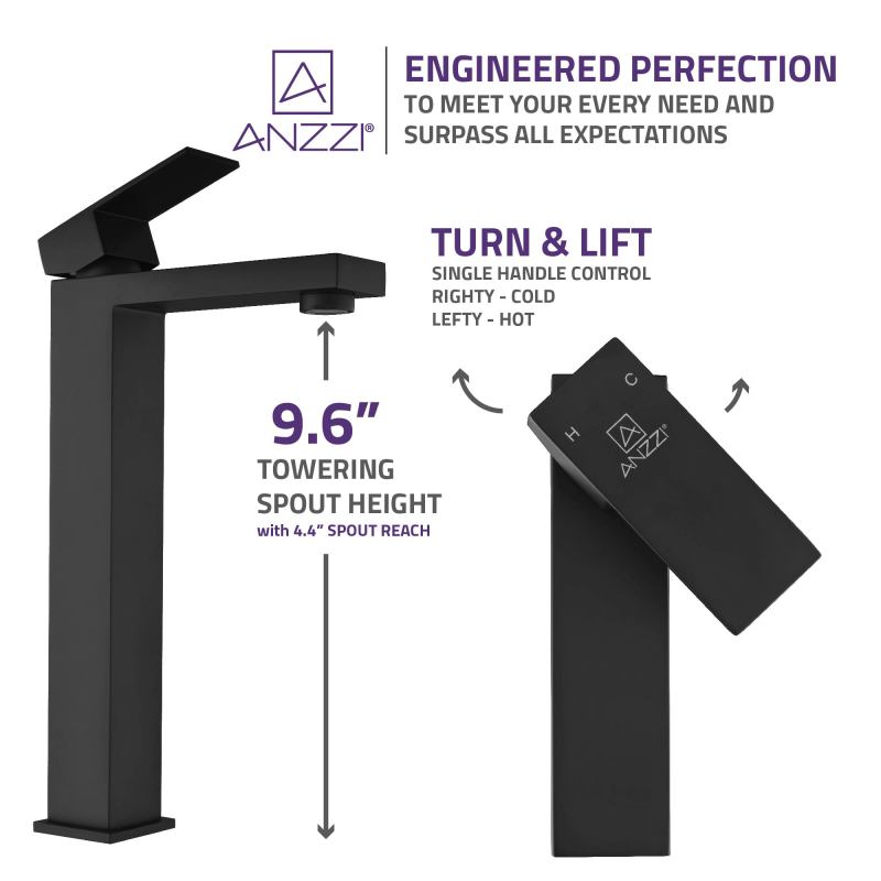 Enti Series Single Hole Single-Handle Vessel Bathroom Faucet in Matte Black