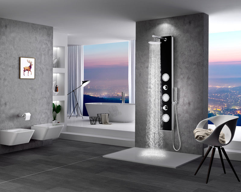 Llano Series 60 in. Full Body Shower Panel System with Heavy Rain Shower and Spray Wand in Black