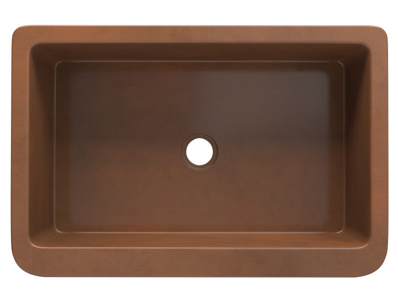 Macedonian Farmhouse Handmade Copper 33 in. 0-Hole Single Bowl Kitchen Sink with Flower Bed Design Panel in Polished Antique Copper