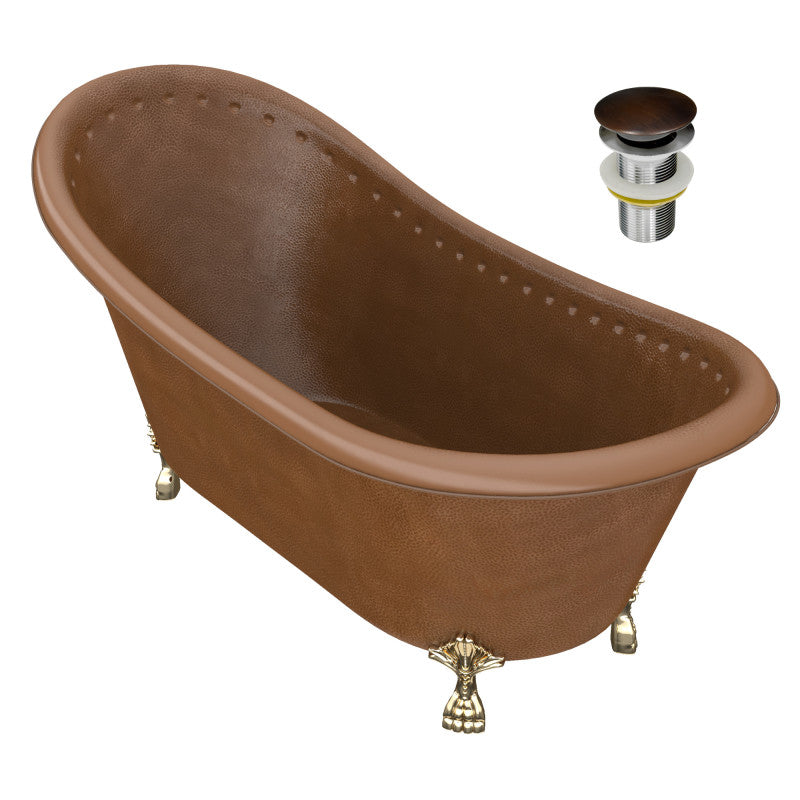 BT-017 - Sivas 66 in. Handmade Copper Slipper Clawfoot Non-Whirlpool Bathtub in Hammered Antique Copper