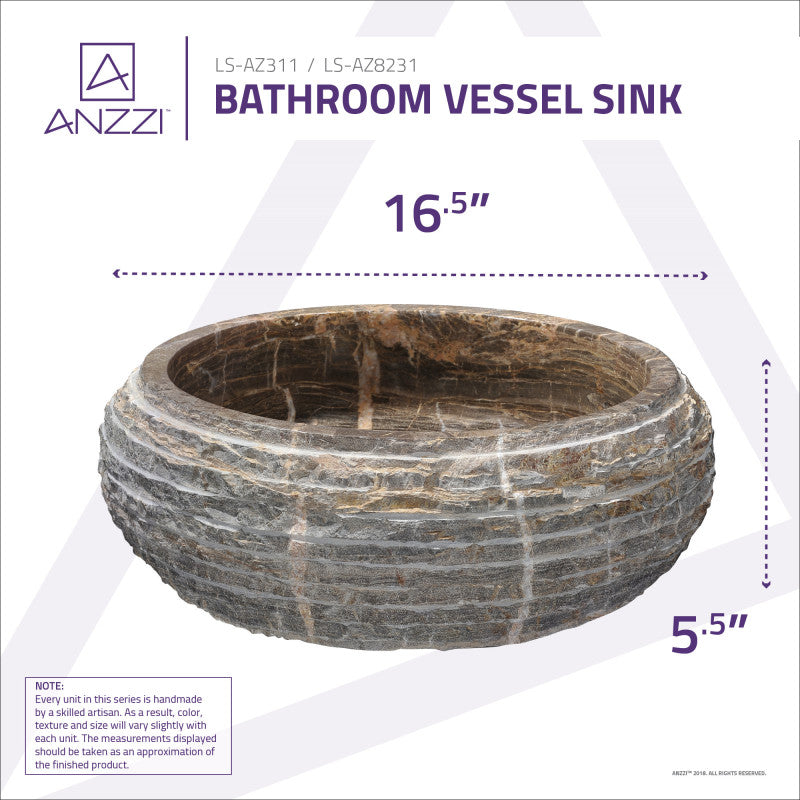 Mirage Ash Natural Stone Vessel Sink in Coffee Marble
