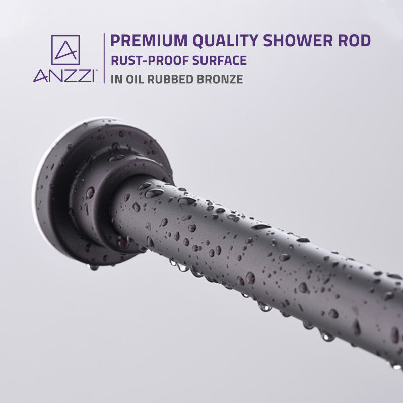 ANZZI 35-55 Inches Shower Curtain Rod with Shower Hooks in Oil Rubbed Bronze | Adjustable Tension Shower Doorway Curtain Rod | Rust Resistant No Drilling Anti-Slip Bar for Bathroom | AC-AZSR55ORB