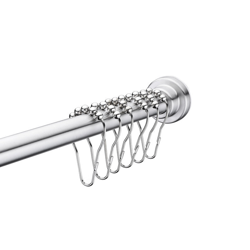 ANZZI 48-88 Inches Shower Curtain Rod with Shower Hooks in Brushed Nickel | Adjustable Tension Shower Doorway Curtain Rod | Rust Resistant No Drilling Anti-Slip Bar for Bathroom | AC-AZSR88BN