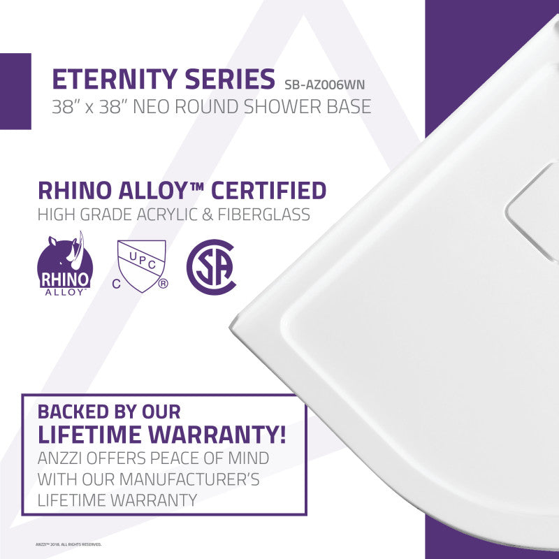 Eternity Series 38 in. x 38 in. Shower Base in White