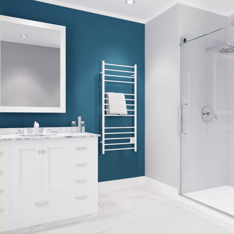 ANZZI Elgon 14-Bar Carbon Steel Wall Mounted Electric Towel Warmer Rack in White