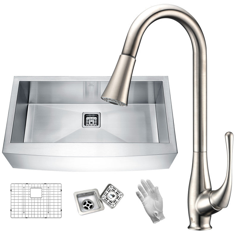 Elysian Farmhouse 32 in. Single Bowl Kitchen Sink with Faucet in Brushed Nickel