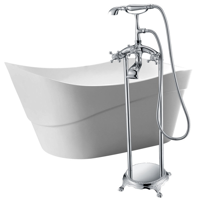 Kahl 67 in. Acrylic Flatbottom Non-Whirlpool Bathtub in White with Tugela Faucet in Polished Chrome