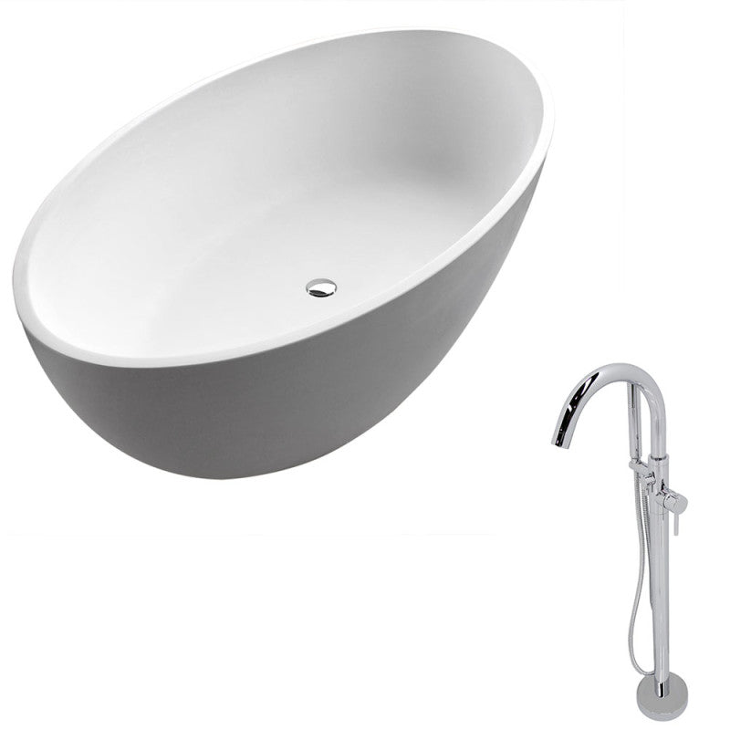 Cestino 5.5 ft. Solid Surface Classic Soaking Bathtub in Matte White and Kros Faucet in Chrome