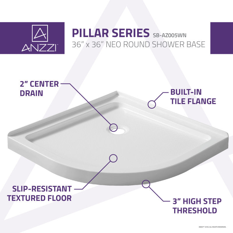 Pillar Series 36 in. x 36 in. Shower Base in White
