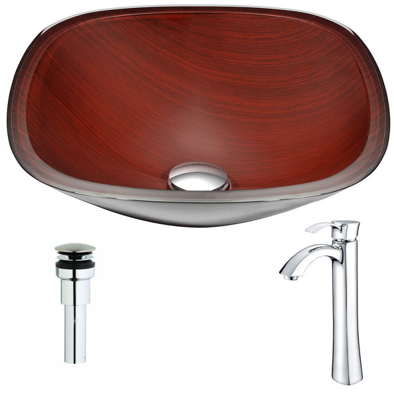 Cansa Series Deco-Glass Vessel Sink in Rich Timber with Harmony Faucet in Chrome