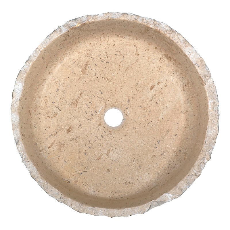 Desert Crown Series 17 in. L x 17 in. W Handcrafted Round Solid Surface Bathroom Vessel Sink in Cream Natural Stone