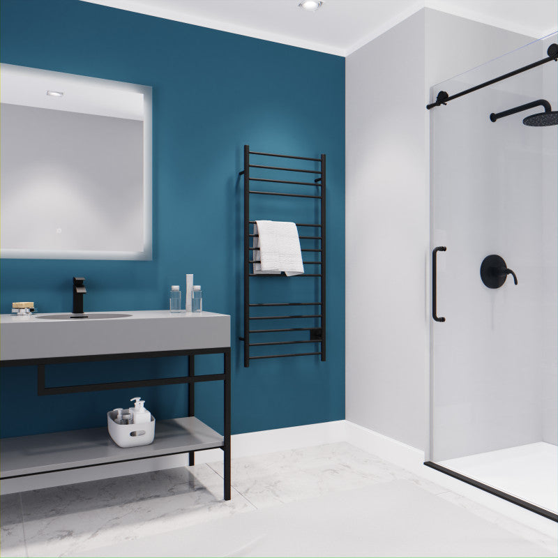 ANZZI Elgon 14-Bar Carbon Steel Wall Mounted Electric Towel Warmer Rack in Matte Black