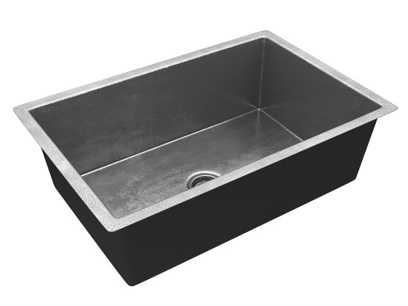 Tereus Drop-in Handmade Copper 30 in. 0-Hole Single Bowl Kitchen Sink in Hammered Nickel