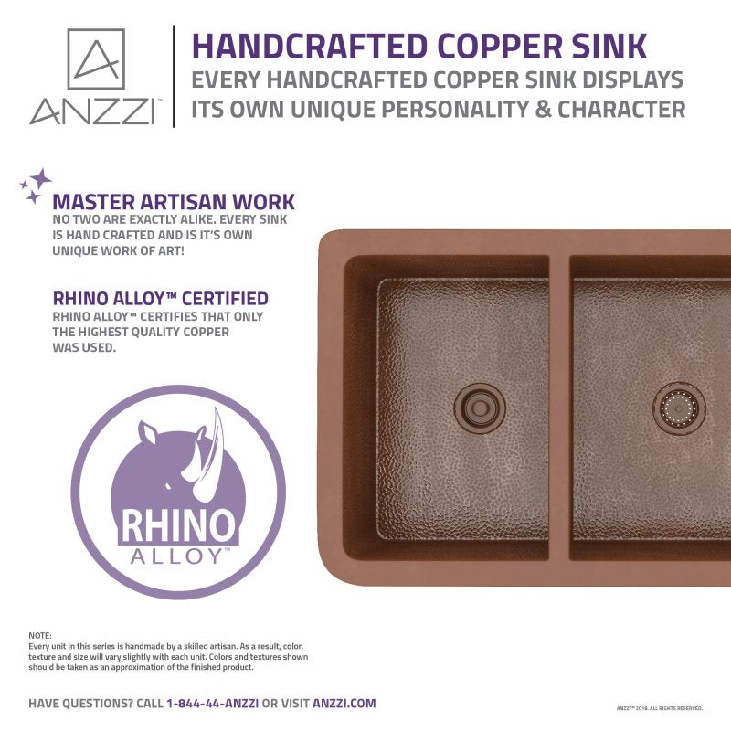 Silesian Farmhouse Handmade Copper 33 in. 50/50 Double Bowl Kitchen Sink with Grape Vine Design in Hammered Antique Copper