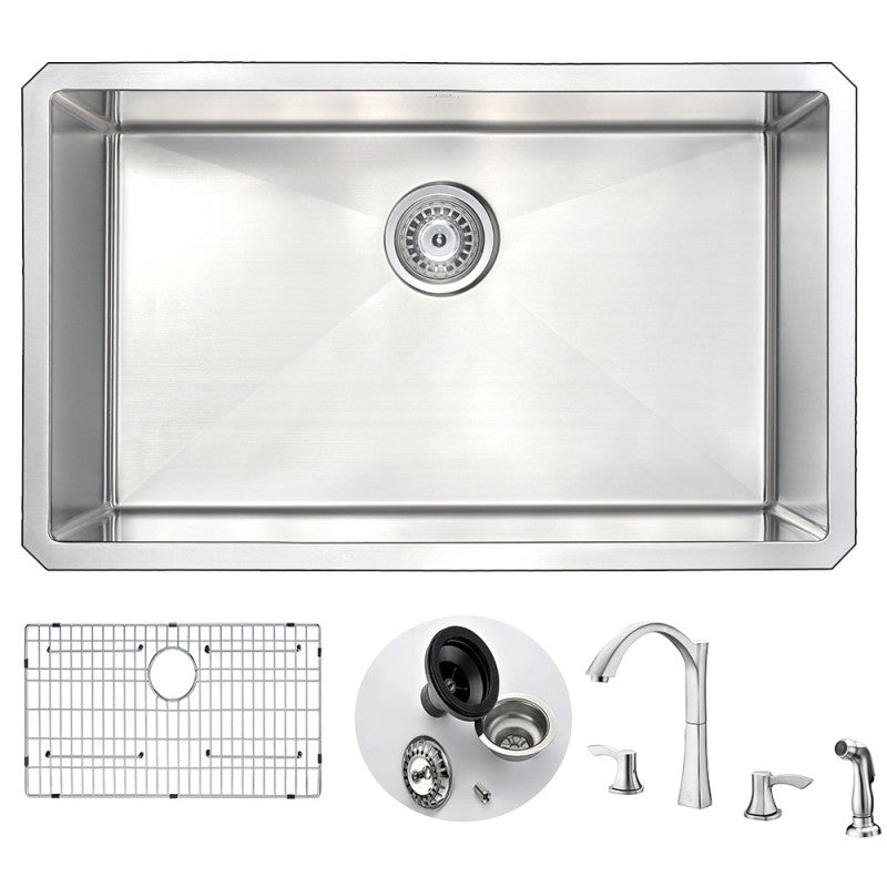 VANGUARD Undermount Stainless Steel 30 in. 0-Hole Kitchen Sink and Faucet Set with Soave Faucet in Brushed Nickel