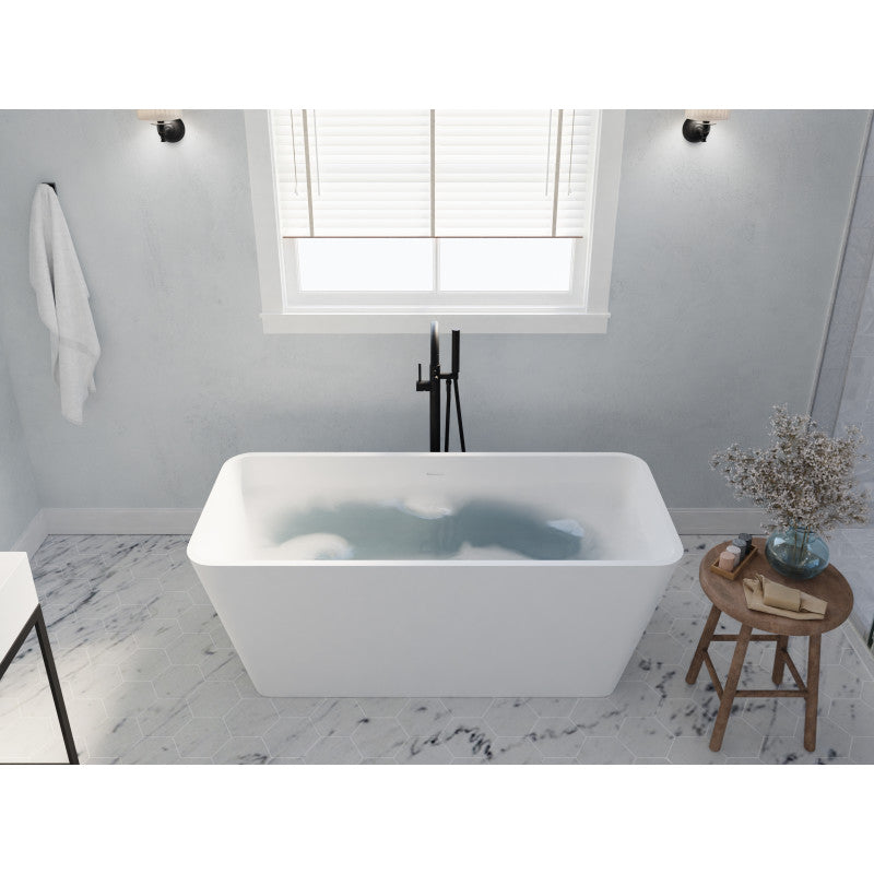 Fomaia 4.9 ft. Man-Made Stone Center Drain Freestanding Bathtub in Matte White