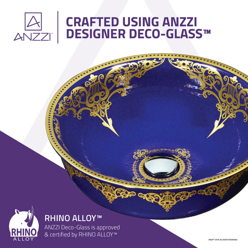 Scepter Series 17 in. Bathroom Vessel Sink with Scratch-Tough and Stain-Resistant Surface in Blue Hammered Glass