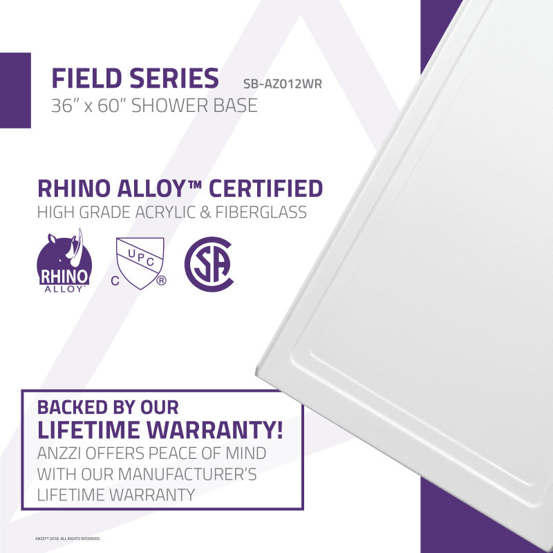 Field Base Series 60 in. L x 36 in. W Corner Shower Shower Pan Base with Right Drain in Glossy White Marine Acrylic