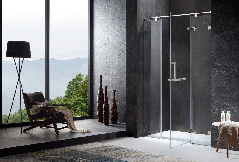 Emperor Series Right Side 55.11 in. x 78.74 in. Semi-Frameless Hinged Shower Door in Chrome with Handle