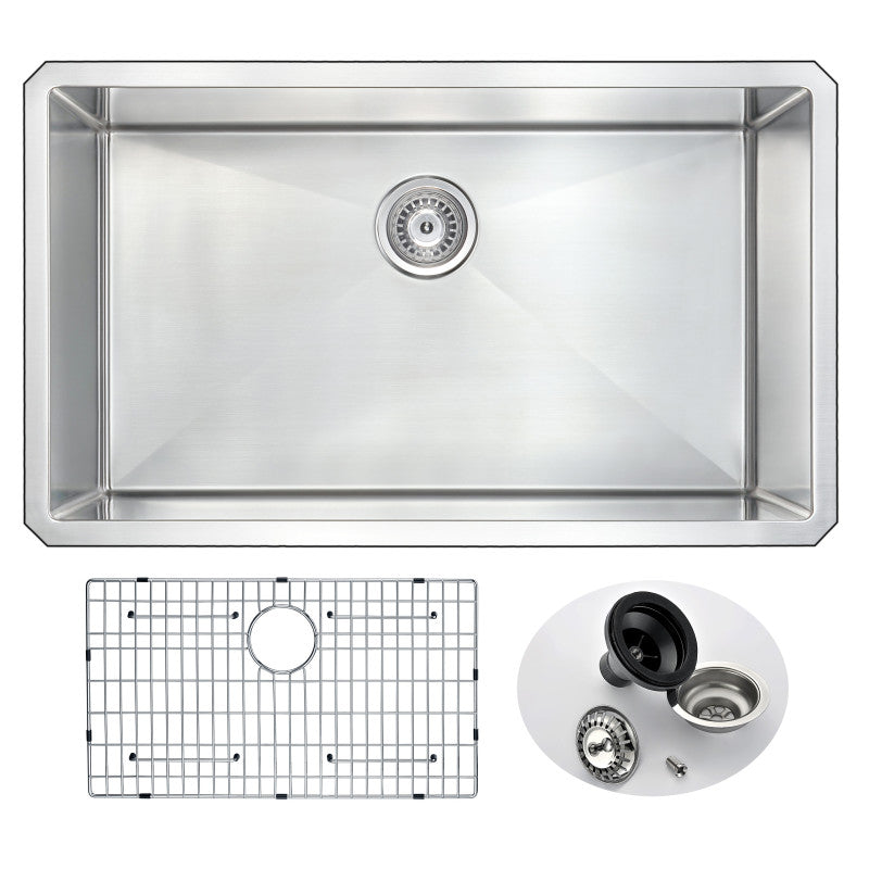 Vanguard Undermount Stainless Steel 32 in. 0-Hole Single Bowl Kitchen Sink in Brushed Satin
