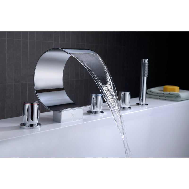 Ribbon 3-Handle Deck-Mount Roman Tub Faucet in Chrome