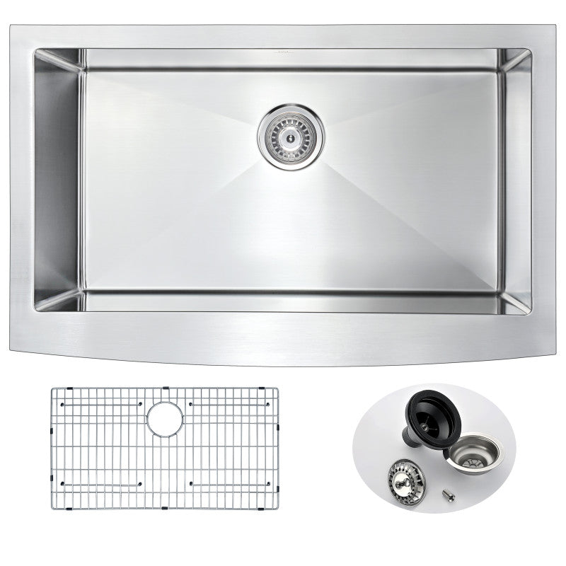 Elysian Farmhouse Stainless Steel 36 in. Single Bowl Kitchen Sink in Brushed Satin