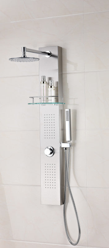Pioneer 44 in. Full Body Shower Panel with Heavy Rain Shower and Spray Wand in Brushed Steel