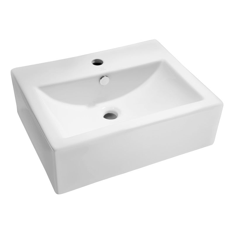 Vitruvius Series 21 in. L x 16 in. W Deck Mount Rectangular Non-Porous Bathroom Vessel Sink in Glossy White Ceramic