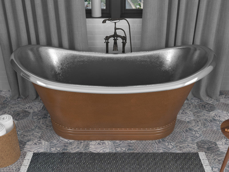 Ionian 67 in. Handmade Copper Double Slipper Flatbottom Non-Whirlpool Bathtub in Hammered Antique Copper