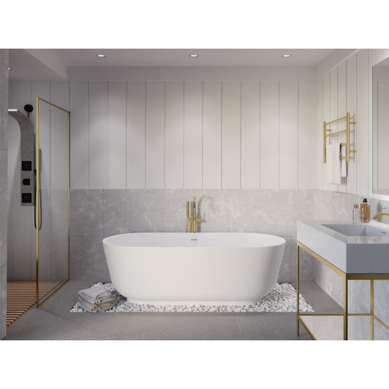 Sabbia 5.9 ft. Solid Surface Center Drain Freestanding Bathtub in Matte White