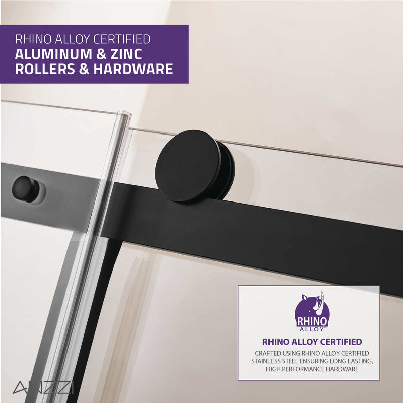 Rhodes Series 48 in. x 76 in. Frameless Sliding Shower Door with Handle in Matte Black