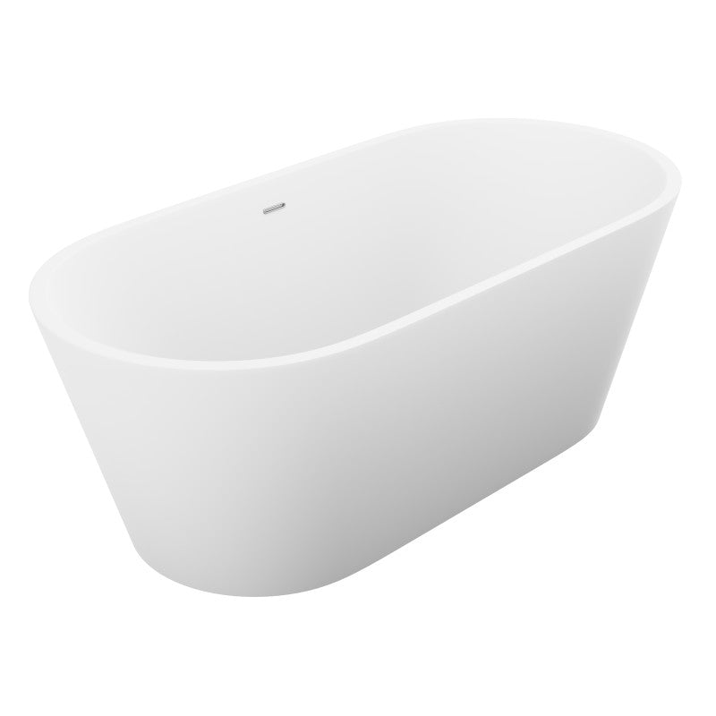 FT-AZ8414 - Kosima Series 67 in. x 28 in. Flat Bottom Solid Surface Freestanding Soaking Bathtub with Center Drain in Matte White