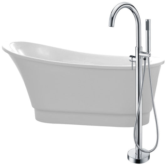 FTAZ095-0025C - Prima 67 in. Acrylic Flatbottom Non-Whirlpool Bathtub in White with Kros Faucet in Polished Chrome