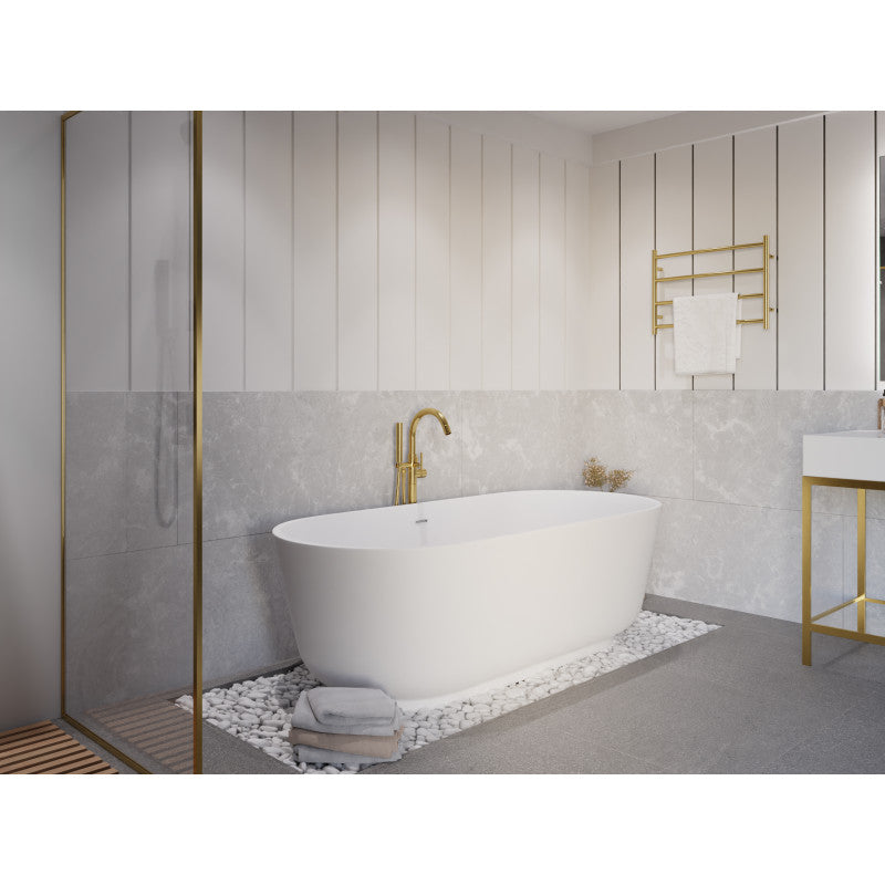 Sabbia 5.9 ft. Solid Surface Center Drain Freestanding Bathtub in Matte White