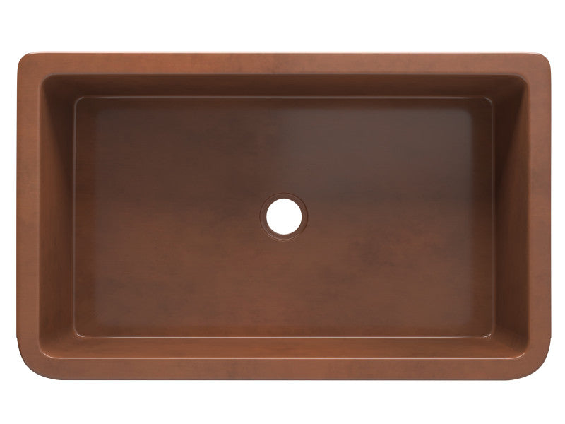 Mytilene Farmhouse Handmade Copper 36 in. 0-Hole Single Bowl Kitchen Sink with Floral Design Panel in Polished Antique Copper