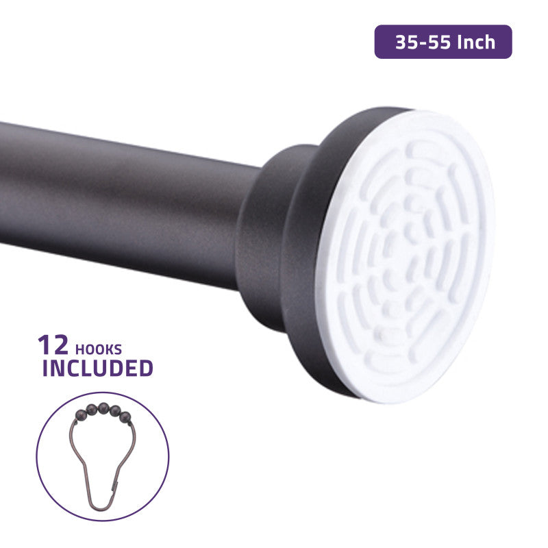 ANZZI 35-55 Inches Shower Curtain Rod with Shower Hooks in Oil Rubbed Bronze | Adjustable Tension Shower Doorway Curtain Rod | Rust Resistant No Drilling Anti-Slip Bar for Bathroom | AC-AZSR55ORB