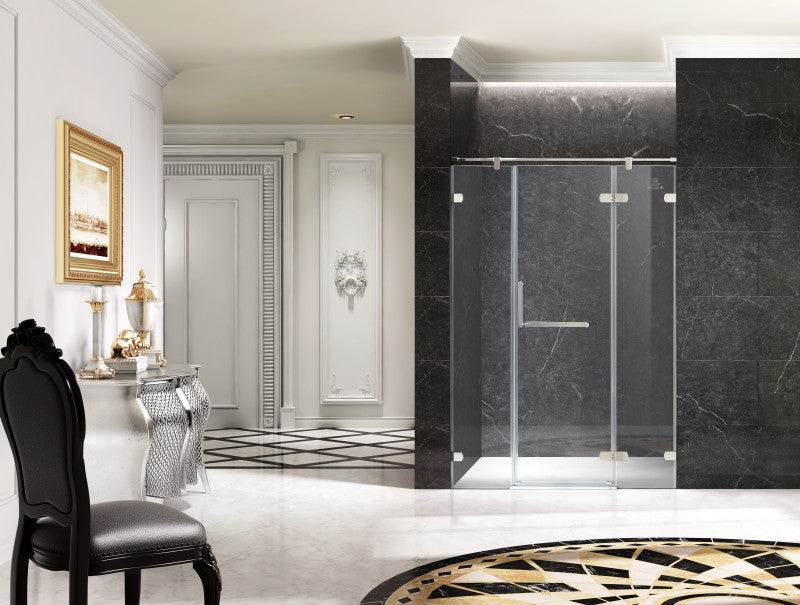 Emperor Series Right Side 55.11 in. x 78.74 in. Semi-Frameless Hinged Shower Door in Chrome with Handle